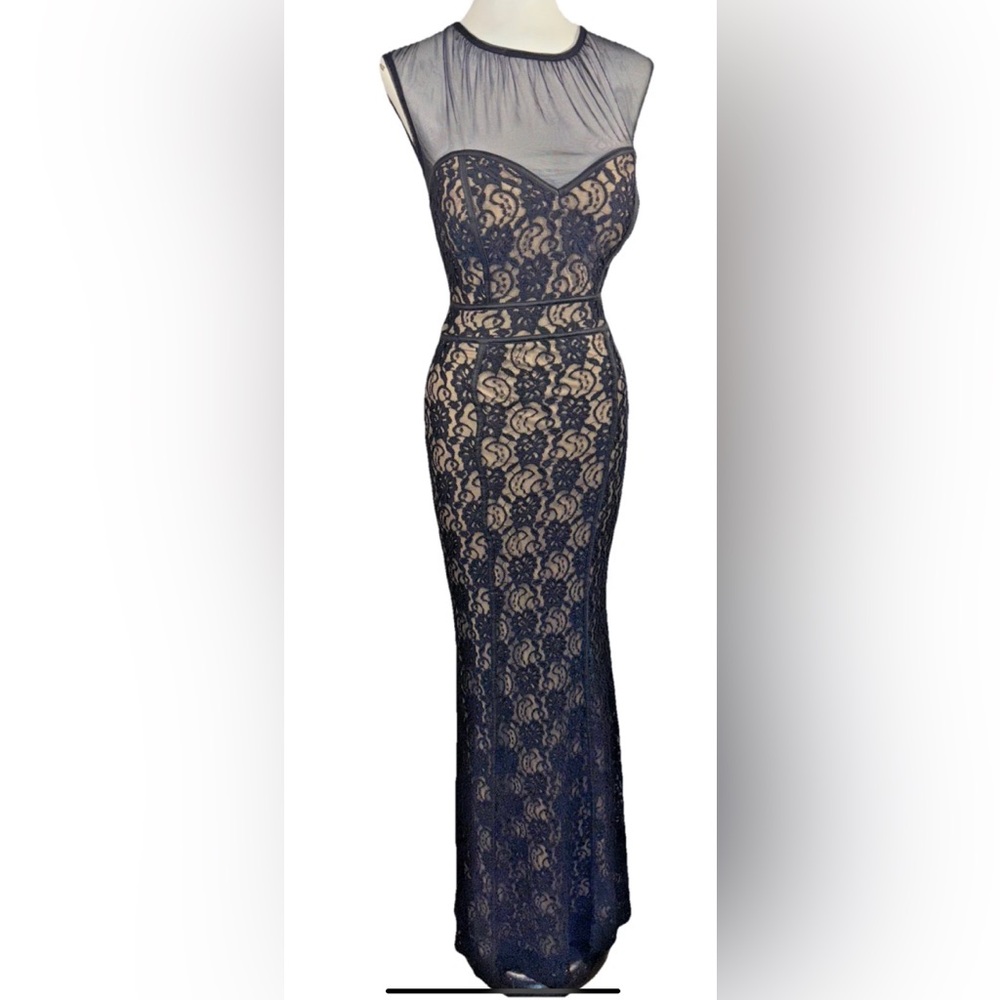 Va Va Voom Black Lace Over Nude Bodycon Long Formal Mermaid Whimsigoth Dress Sm